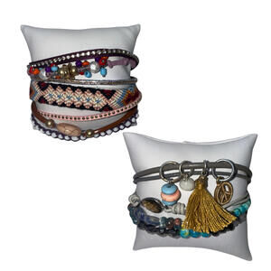 Bundle of 2 Plunder Multi Strand Bead Magnetic Clasp Bracelets EUC Lot